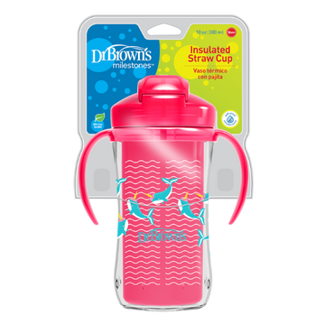 Dr Brown's Πλαστικό Παγούρι Θερμός με Καλαμάκι σε Ροζ χρώμα 300ml